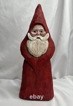 Père Noël sculpté à la main Lewis Brown Jr 1989 Décor de Noël en art populaire signé