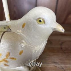 Pièce d'art signée : oiseau en bois sculpté, art populaire, libellule en métal peinte à la main