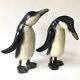 Pingouins Grandes Figurines Paire Bois Sculpté Art Populaire Vtg Peints En Bois Sculptures