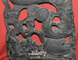 Plaque De Suspension De Mur En Bois De Sculpture De Main Asiatique Vintage
