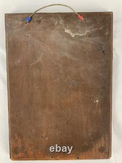 Plaque de relief en bois sculpté à la main vintage scène de forgeron monogramme AP art populaire