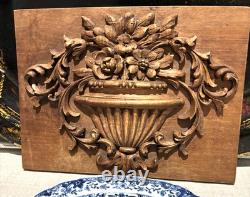 Plaque en Bois Sculpté Vintage Italien Art Populaire Floral