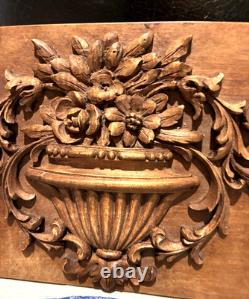 Plaque en Bois Sculpté Vintage Italien Art Populaire Floral