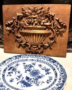 Plaque en Bois Sculpté Vintage Italien Art Populaire Floral