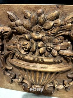 Plaque en Bois Sculpté Vintage Italien Art Populaire Floral
