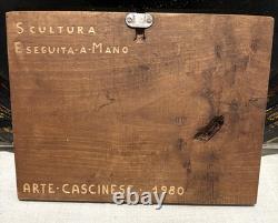 Plaque en Bois Sculpté Vintage Italien Art Populaire Floral