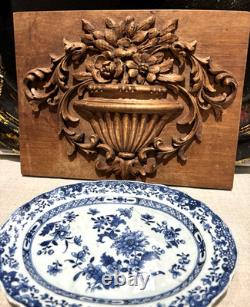 Plaque en Bois Sculpté Vintage Italien Art Populaire Floral