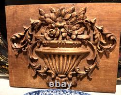 Plaque en Bois Sculpté Vintage Italien Art Populaire Floral