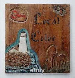 Plaque en bois sculptée à la main d'art populaire vintage phare du Maine R. Woodford SIGNÉE