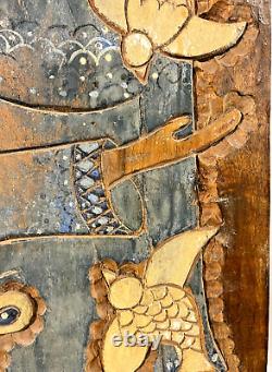 Plaque en bois sculptée de Saint François, art populaire brésilien vintage, signée Batista, milieu des années 1900