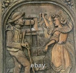 Plaque murale d’art populaire breton antique sculptée à la main