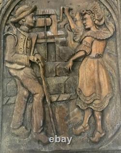 Plaque murale d’art populaire breton antique sculptée à la main