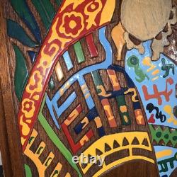 Plaque murale en bois sculpté et peint à la main représentant une femme, art populaire, souvenir décoratif du Panama