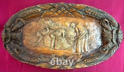 Plaque murale en bois sculptée à la main vintage, relief épis de blé, décoration d'art populaire