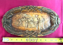 Plaque murale en bois sculptée à la main vintage, relief épis de blé, décoration d'art populaire