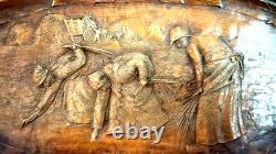 Plaque murale en bois sculptée à la main vintage, relief épis de blé, décoration d'art populaire