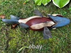 Poisson en bois peint folklorique patriote vintage par Robert Allen Francis
