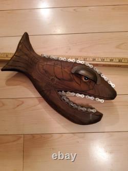 Poisson en bois vintage sculpté à la main Picasso, poisson-écureuil 12, art populaire signé