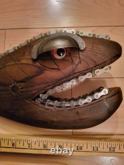 Poisson en bois vintage sculpté à la main Picasso, poisson-écureuil 12, art populaire signé