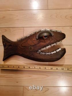 Poisson en bois vintage sculpté à la main Picasso, poisson-écureuil 12, art populaire signé
