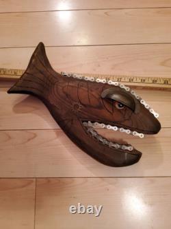 Poisson en bois vintage sculpté à la main Picasso, poisson-écureuil 12, art populaire signé
