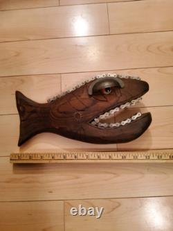 Poisson en bois vintage sculpté à la main Picasso, poisson-écureuil 12, art populaire signé