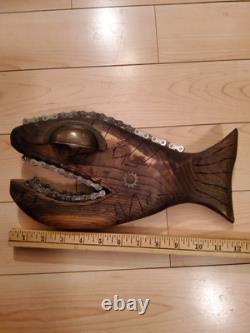 Poisson en bois vintage sculpté à la main Picasso, poisson-écureuil 12, art populaire signé