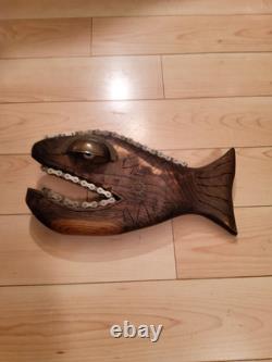 Poisson en bois vintage sculpté à la main Picasso, poisson-écureuil 12, art populaire signé