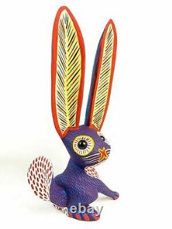 Purple Rabbit Oaxacan Alebrije Wood Carving Mexican Art Sculpture Décor