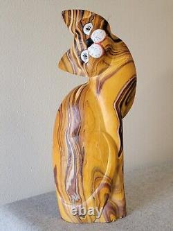 RARE 20 Sculpture en bois d'art populaire de chat Sculpture artisanale sculptée / peinte Statue de chat