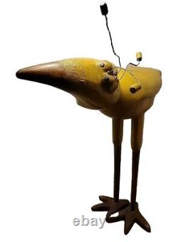 RARE Art Populaire Oiseau Marin En Bois Sculpté À La Main Jaune Vert Gooney Bird 15 Pouces De Haut