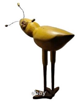 RARE Art Populaire Oiseau Marin En Bois Sculpté À La Main Jaune Vert Gooney Bird 15 Pouces De Haut