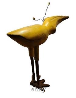 RARE Art Populaire Oiseau Marin En Bois Sculpté À La Main Jaune Vert Gooney Bird 15 Pouces De Haut