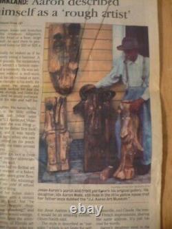 RARE Jesse Aaron Folk Art Sculpture en Bois Taillé à la Main de Taureau Art Outsider 1971