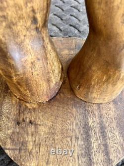 RARE Table d'appoint / tabouret en bois massif sculpté à la main, jambes/pieds d'art populaire