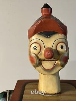 Rare 1920's Pinocchio Clown Main Sculptée Bois Folk Art Statue Cabinet 25 Vert