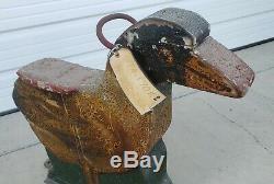 Rare Bois Sculpté 19thc Antique Main Canard Carnaval Animal Art Populaire Cheval De Carrousel