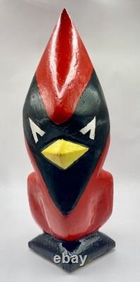 Rare Cardinal Taillé à la Main Vintage Art Populaire Décor Unique et Magnifique