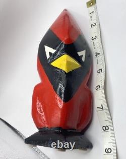 Rare Cardinal Taillé à la Main Vintage Art Populaire Décor Unique et Magnifique