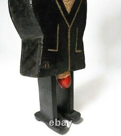 Rare Début Du 20ème C Vint American Folk/tramp Art Man, Withtop Hat Carved Wood Figure