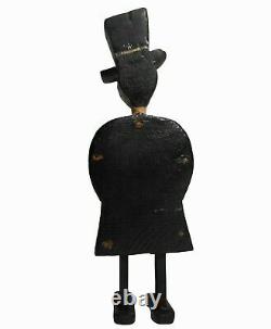 Rare Début Du 20ème C Vint American Folk/tramp Art Man, Withtop Hat Carved Wood Figure
