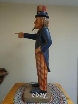 Rare Grand Vintage Americana Primitive Folk Art Wood Carved Uncle Sam Statue