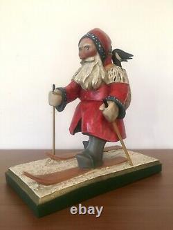Rare Leo Smith Folk Art Santa Sur Les Skis Avec Box Lt. Ed 1308/1500 Excellent