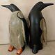 Rare Paire De Charles Hart Style Empereur Penguin Sculpté Bois Vintage Art Folklorique