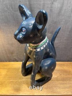 Rare Sculptures Populaires En Bois Sculptées/Peintes à la Main de Chiens/Chats de Don Freedman de Septembre