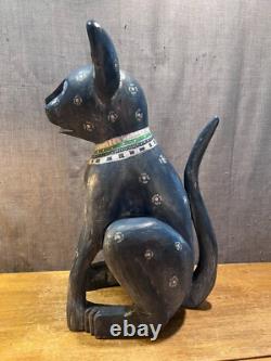 Rare Sculptures Populaires En Bois Sculptées/Peintes à la Main de Chiens/Chats de Don Freedman de Septembre