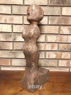 Rare Unique Antique Old Early Primitive Folk Art Sculpture en Bois Femme