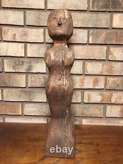 Rare Unique Antique Old Early Primitive Folk Art Sculpture en Bois Femme