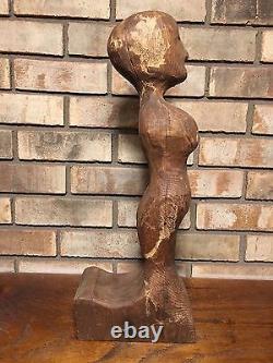 Rare Unique Antique Old Early Primitive Folk Art Sculpture en Bois Femme