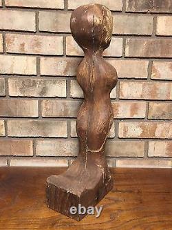 Rare Unique Antique Old Early Primitive Folk Art Sculpture en Bois Femme